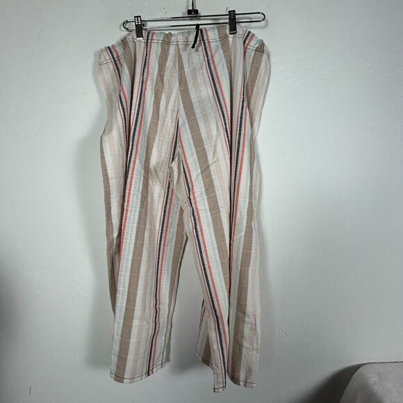 Cynthia Ashby Baggie Stripe Linen Pants Coral Size 1 Elastic Waist Relaxed New - Picture 2 of 11
